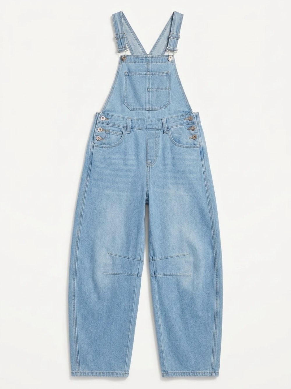 Light Wash Women’s Barrel Leg Denim Overalls Horseshoe Slouchy Baggy Bib XS